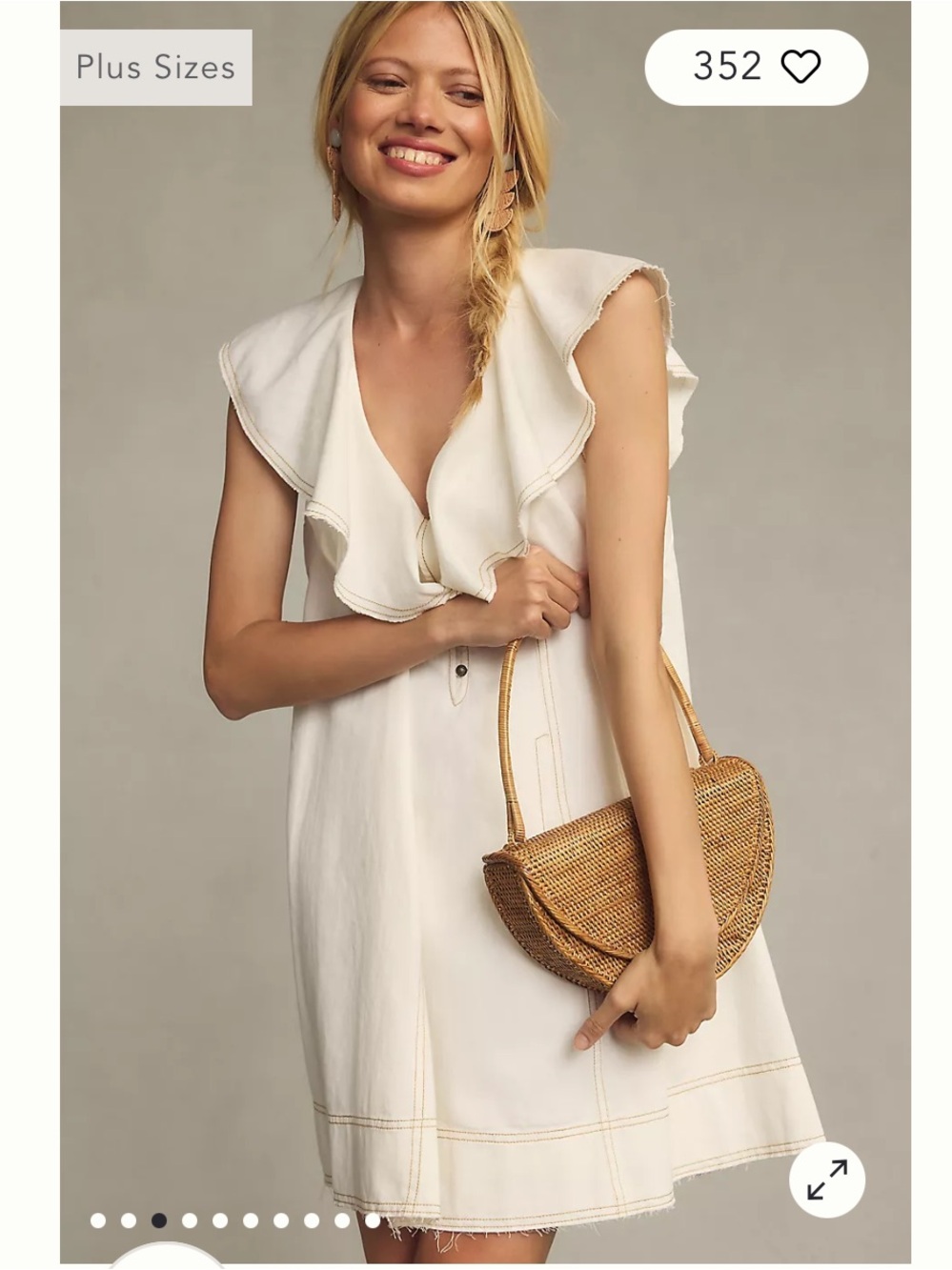 Pilcro Cream Mini Dress with Ruffle V-Neck